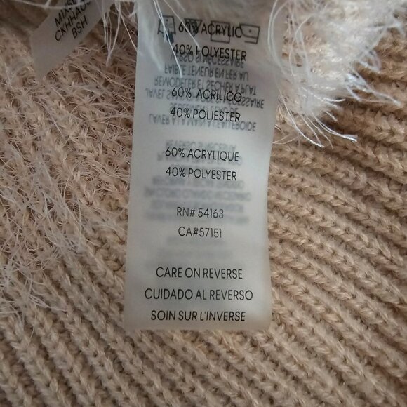 Calvin Klein Women's Eyelash Puff Knit Long Sleeve Mock Neck Beige Pink Sweater - Picture 5 of 8